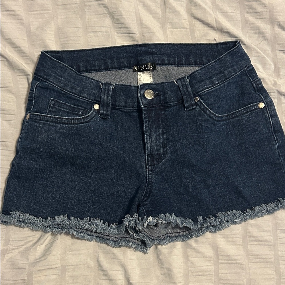 VENUS Dark Blue Frayed Hem Shorts